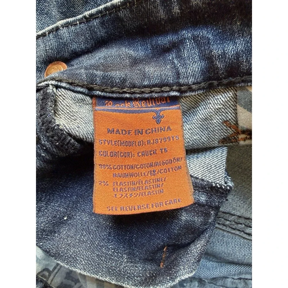 Rock Revival Chuck Straight Jeans Blue Heavy Stitch Distressed Mens Size 38x33